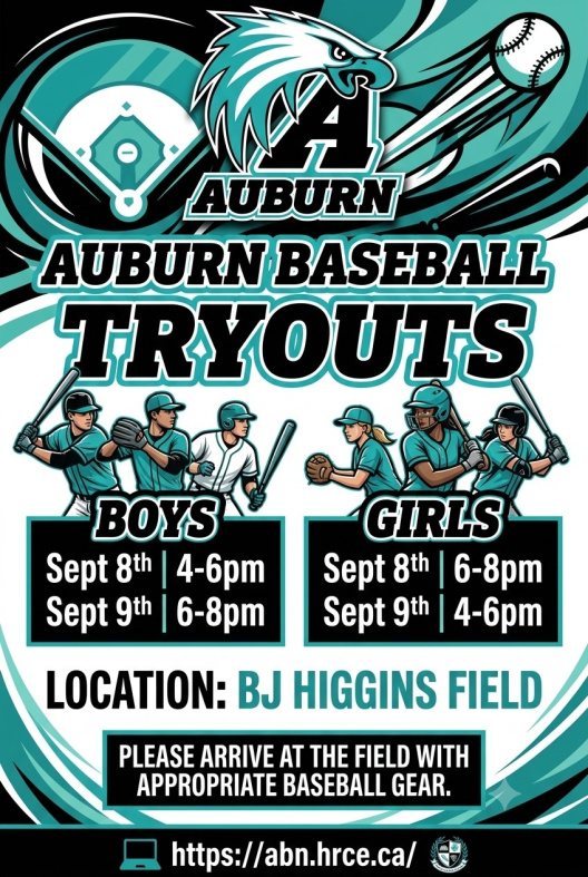Auburn Baseball Tryouts September 8 and 9