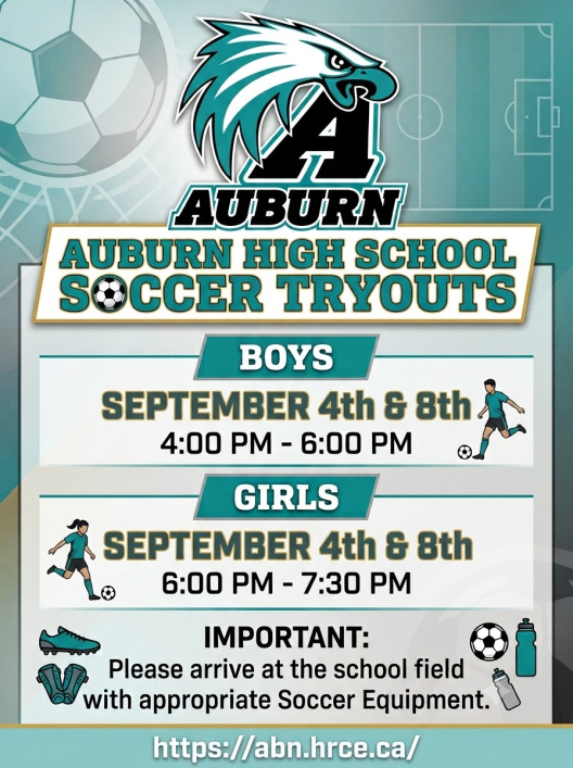 Auburn Soccer Tryouts September 4 & 8