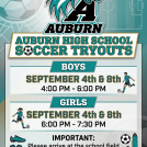 Auburn Soccer Tryouts September 4 & 8